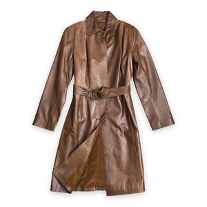 Wilsons Leather Pelle Studio Trench Belted/Tie Button Down Coat/Jacket Size XL